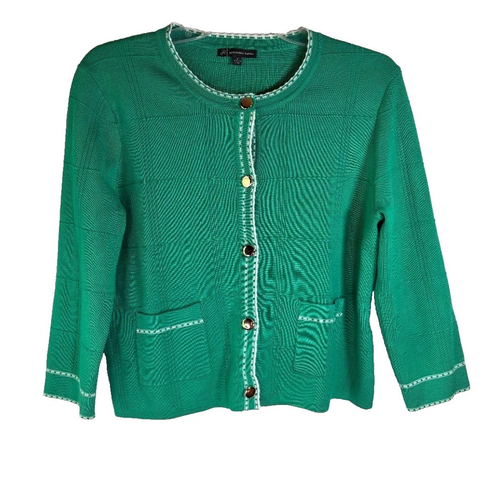 Adrianna Papell Button up Sweater Top Cropped Green Women's Size S Preppy
